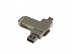 USB 2.0- флешка на 64 Гб с поворотным механизмом и дополнительным разъемом Type-C