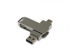 USB 2.0- флешка на 32 Гб с поворотным механизмом и дополнительным разъемом Type-C