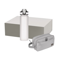 Подарочный набор Boston, Flip, серый (дорожная косметичка, бутылка)