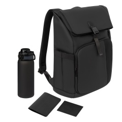 Подарочный набор Grand, черный (обложка на паспорт, картхолдер, бутылка, рюкзак)