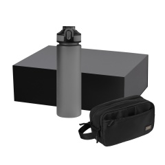 Подарочный набор Boston, Flip, черный (дорожная косметичка, бутылка)