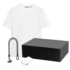 Набор с одеждой KRIS (футболка, аккумулятор, кабель-ланьярд), белый/черный, M