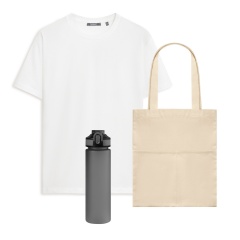 Набор с одеждой KRIS (футболка, бутылка, шоппер), белый/серый, L