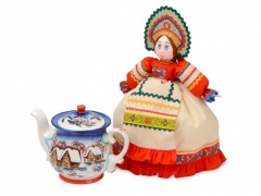 Подарочный набор Деревенские вечера: кукла на чайник, чайник заварной с росписью