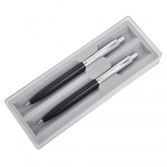 BUSINESS SET, набор: ручка шариковая и карандаш механический в футляре, черный/серебристый, металл/пластик
