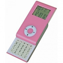 Калькулятор раздвижной с календарем и часами; розовый; 9,6х5х1,4 см; пластик