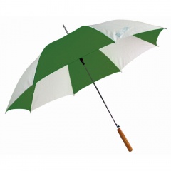 Зонт-трость "Joy" с деревянной ручкой, полуавтомат; белый с зеленым; D=103 cм; нейлон; шелкография