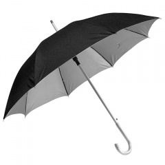 Зонт-трость с пластиковой ручкой "под алюминий" "Silver", полуавтомат; черный с серебром; D=103 см; нейлон