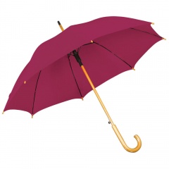 Зонт-трость с деревянной ручкой, полуавтомат; бордовый; D=103 см, L=90см; 100% полиэстер; шелкография