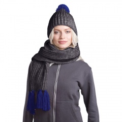 ¬¤заный комплект шарф и шапка "GoSnow", антрацит c фурнитурой, темно-синий, 70% акрил,30% шерсть