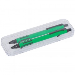 FUTURE, набор ручка и карандаш в прозрачном футляре, зеленый, пластик