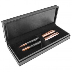 ALLIGATOR, набор: ручка шариковая и роллер в футляре, черный/розовое золото, металл/иск. кожа