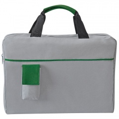 Конференц-сумка "Sense"; серый с зеленым; 37х27x8 см; полиэстер